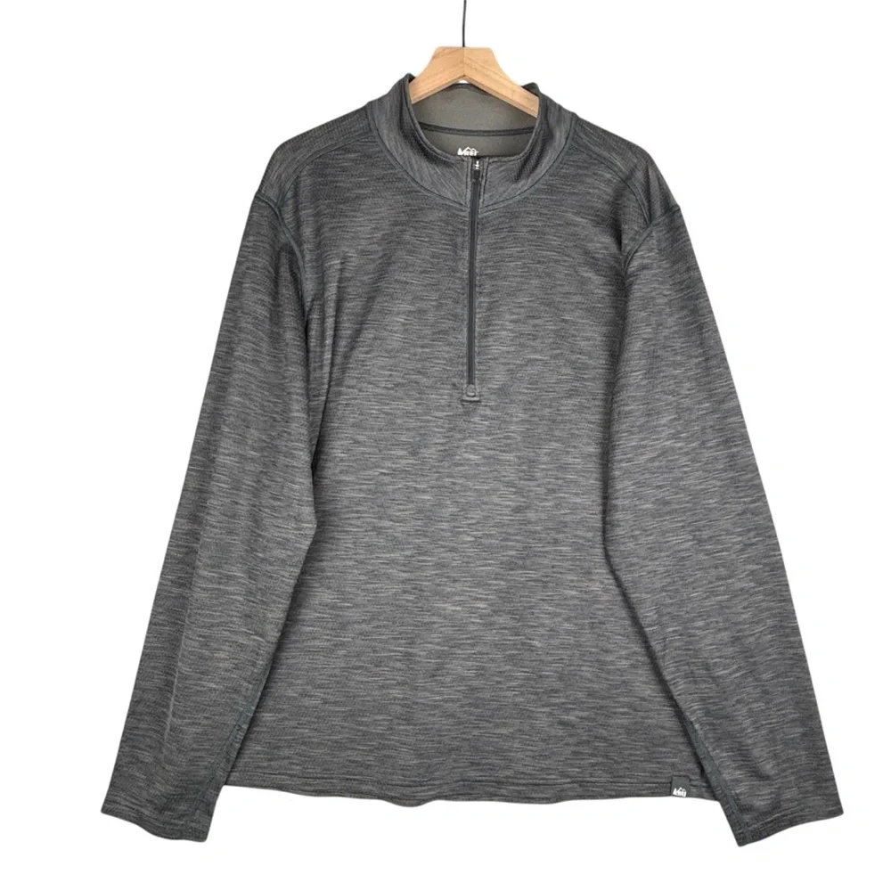 REI Co-op Men XXL‎ Gray Midweight Base Layer Half Zip Top Mock Neck 121879